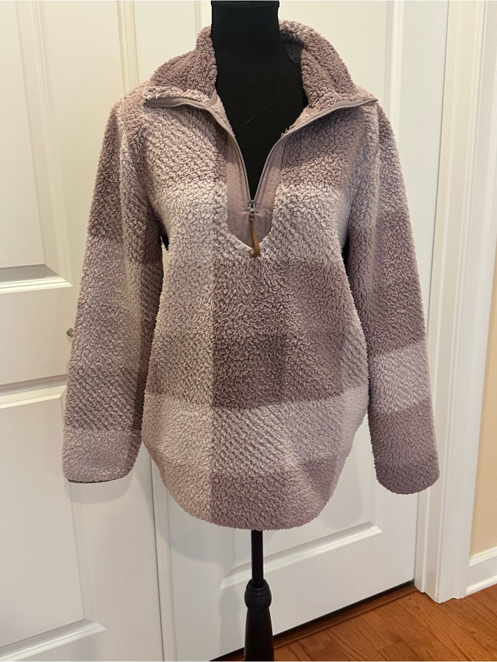 Plush Half-Zip Teddy Jacket in Dusty Mauve